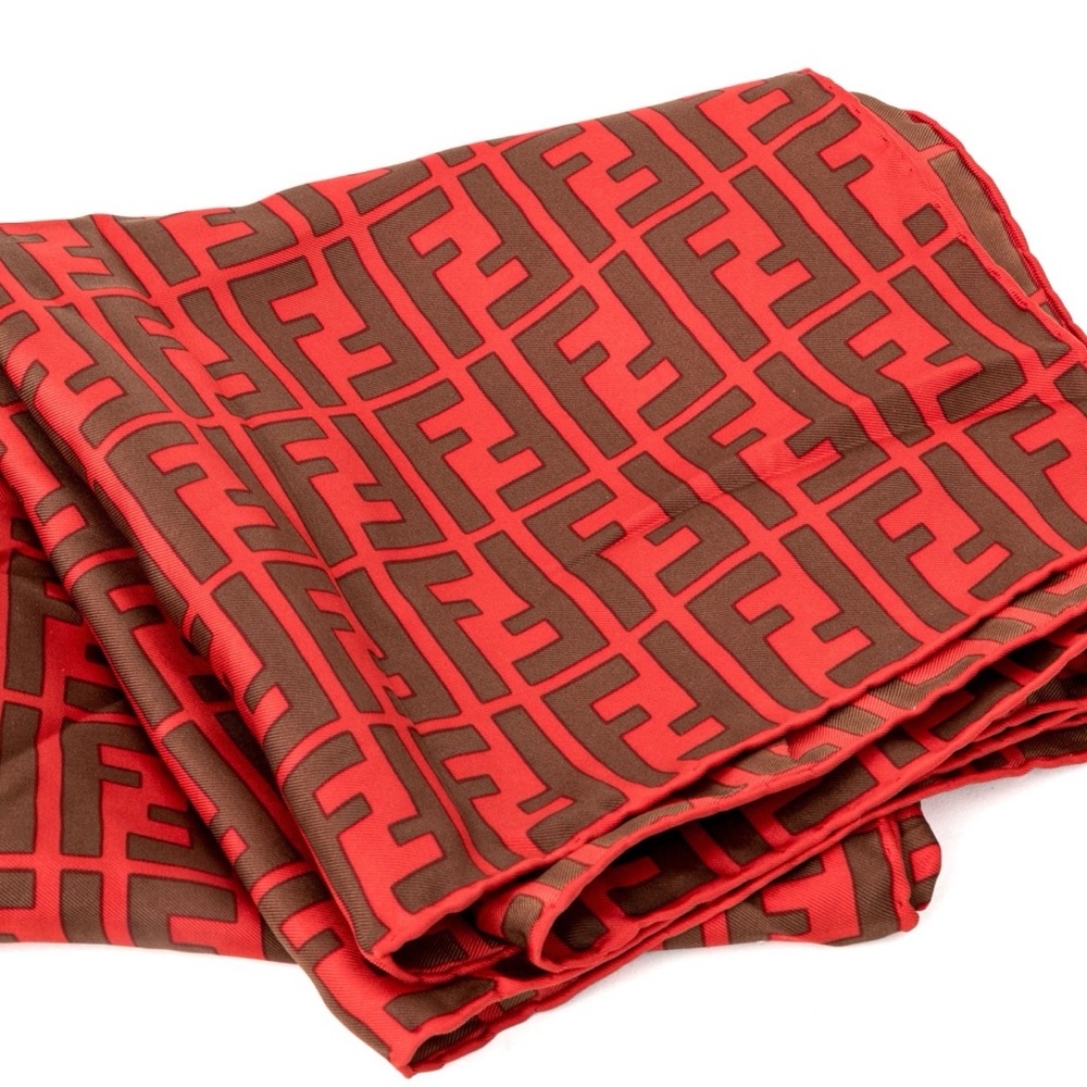Fendi Zucca Red Silk Scarf